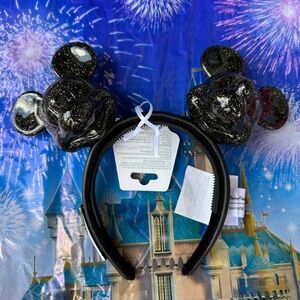 Disney Parks Mickey Black Sparkly Head Loungefly Ears Headband Molded 3D New